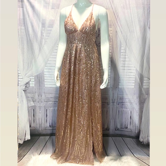 slim fit dress slacks Copper Sequin Stripe Maxi Dress w/Slit – Pretty In Pink Boutique, LLC main image 1